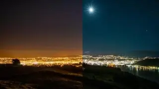 Hay una diferencia de cinco años entre el lado izquierdo y el derecho de la imagen. Ese es el periodo en el que la ciudad de Dunedin, en Nueva Zelanda, cambió sus luces de sodio por iluminación led.