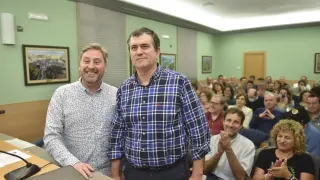José Luis Soro y Joaquín Palacín, en la reunión del Comité Nazional de CHA que ha proclamado al primero de ellos como candidato a la presidencia de Aragón en 2023.