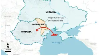 Cartela mapa de Ucrania, Moldavia y Rumanía.
