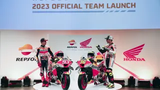 Presentación oficial del equipo Repsol Honda en Madrid para el campeonato del mundo de MotoGP de 2023: Marc Márquez y Joan Mir