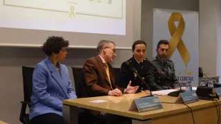 Javier García Tirado, Margarita Lapeña, Mercedes Garralaga y Reyes Cerro en la rueda de prensa celebrada en el Colegio Oficial de Médicos de Zaragoza.