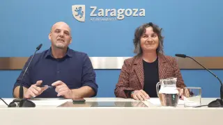 Suso Domínguez y Luisa Broto, de ZEC, este jueves en rueda de prensa