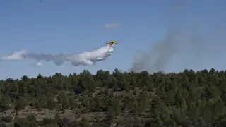 Cuadrillas de bomberos forestales de Aragón en Los Peiros, sofocando el incendio de San Agustín.
