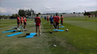 El Huesca realizó una sesión de recuperación en la Base Aragonesa de Fútbol.