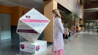 El cubo informativo instalado en la entrada del Hospital de Traumatología del Servet