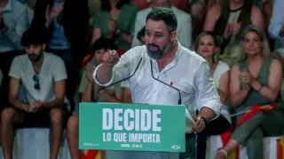 Santiago Abascal durante el acto de clausura de la asamblea general de Vox este pasado sábado