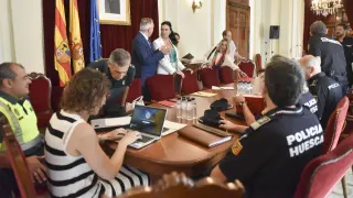 Reunión de la Junta Local de Seguridad de Huesca previa a las Fiestas de San Lorenzo 2023.