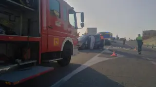 Imagen del accidente de tráfico ocurrido en la variante de Belver de Cinca.