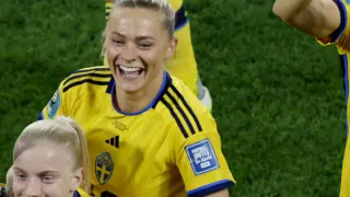 Las jugadoras suecas tras la victoria ante la selección de Australia.