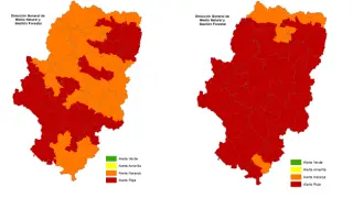 Mapa de Aragón con las zonas en alerta roja y naranja por peligro de incendios para la semana del 21 de agosto por la ola de calor.