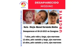 Nuria, Sheyla y Manuel Hernández Medina, los tres hermanos desaparecidos en Zaragoza.