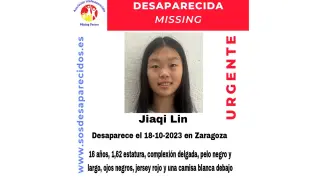 Jiaqi Lin, la menor de 16 años desaparecida en Zaragoza.