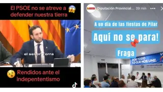 A la izquierda, vídeo del PP criticando que el PSOE se negara a votar una moción sobre Torra; y a la derecha, una 'storie' de una reunión del PP publicitada por la cuenta oficial de la DPH.