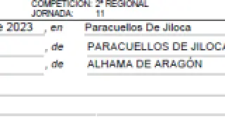 Recorte del acta arbitral del Paracuellos-Alhama.