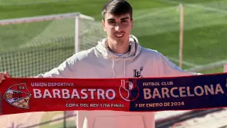 El portero del Barbastro Arnau Fábregas, este lunes en el Municipal de los Deportes.