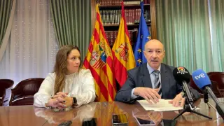 Noelia Herrero y Fernando Beltrán, en la rueda de prensa celebrada este lunes en el Delegación del Gobierno en Zaragoza