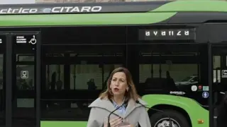 Los nuevos buses, durante su presentación este viernes en la plaza del Pilar
