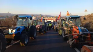 Agricultores en las inmediaciones de la A-2 en La Almunia, este miércoles
