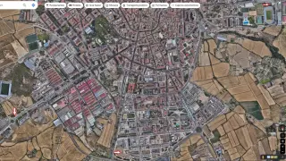 Captura de Gooble Maps con las ubicaciones de los nuevos aparcamientos disuasorios, en el este, oeste y sur de la ciudad.