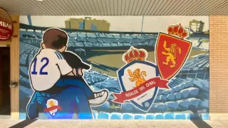 El mural de la peña zaragocista de Rosales, recién terminado.