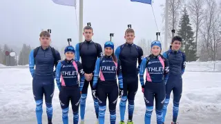 Los biatletas aragoneses que han acudido al Mundial de Estonia.