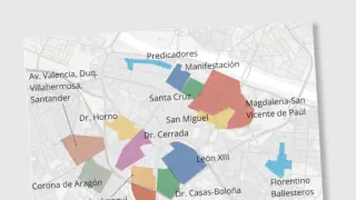 Mapa de las zonas saturadas de Zaragoza