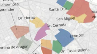 Mapa de las zonas saturadas de Zaragoza