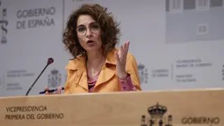 La ministra María Jesús Montero, durante la presentación de los datos de déficit de las administraciones públicas