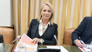 La presidenta interina de RTVE, Elena Sánchez Caballero, durante una Comisión de control parlamentario de RTVE, en el Congreso de los Diputados.