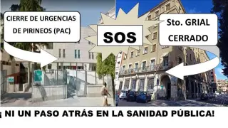 Cartel difundido por las asociaciones de vecinos de Huesca por la atención sanitaria.