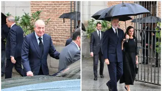Combo de imágenes del rey Juan Carlos y de los reyes Felipe y Letizia a su llegada al funeral