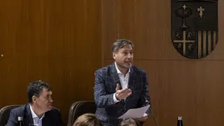 José Luis Soro (CHA), durante su intervención en el pleno de las Cortes de este jueves.