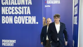 Puigdemont en rueda de prensa en el sur de Francia el día después de las elecciones catalanas.