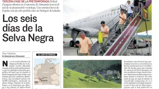 Cabecera de la información del Heraldo de Aragón sobre la llegada del Real Zaragoza a Alemania en el verano de 2009.