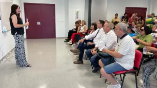 Nuria del Río, presidenta de Asapme Huesca, en la inauguración del nuevo centro de día de la entidad en Fraga.