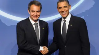 Rodríguez Zapatero saluda al presidente estadounidense, Barack Obama