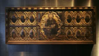 Frontal de altar. Procedencia: iglesia parroquial de Berbegal. Fecha: siglo XIII. Materiales: madera policromada