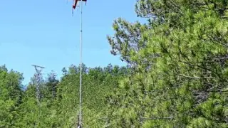 El helicóptero lleva una sierra acoplada que poda los árboles.
