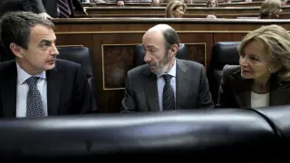 Zapatero, Rubalcaba y Salgado en el pleno del Congreso