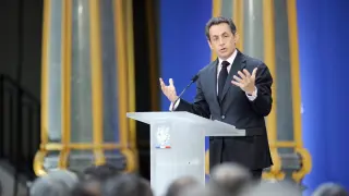 El primer ministro francés, Nicolás Sarkozy, hoy en París