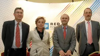 Alberto Carbajo, Esther Rituerto, Luis Atienza y Carlos Collantes, antes de comenzar la rueda de prensa.