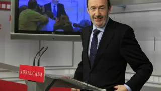 Pérez Rubalcaba, tras comparecer el viernes en la sede del PSOE