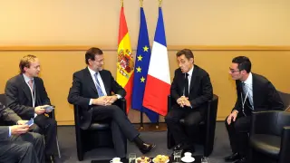 Rajoy, durante el encuentro que ha mantenido con Nicolás Sarkozy