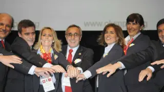 oto facilitada por el Ayuntamiento de Madrid de la delegación española celebrando el pase a la final de la candidatura