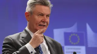 El comisario europeo de Comercio, en rueda de prensa en Bruselas.