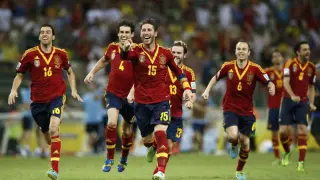 Partido de semifinales de la Copa Confederaciones entre España e Italia.