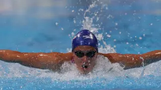 La nadadora española, durante la prueba de 200 metros mariposa.