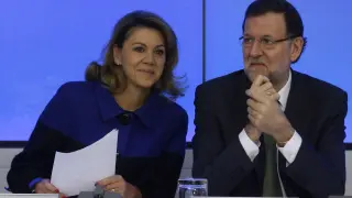 Cospedal y Rajoy en la reunión mantenida en Génova