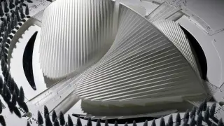 La maqueta en madera, polietileno y metal del proyecto de la Universidad romana de Tor Vergata, realizada por el arquitecto Santiago Calatrava