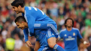 Morata y Ronaldo celebran un gol